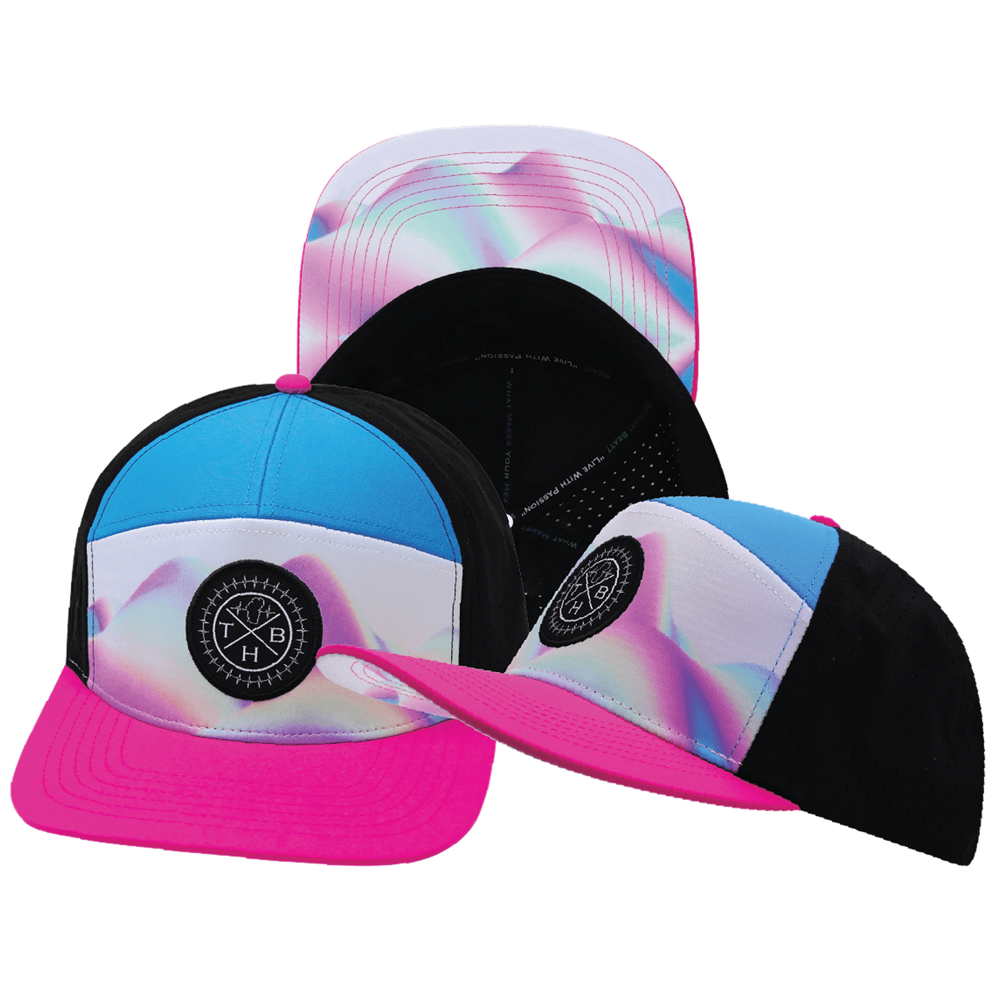 Color Vibes Hat - Flat Bill - Holograph - Neon Pink / Neon Blue / Black