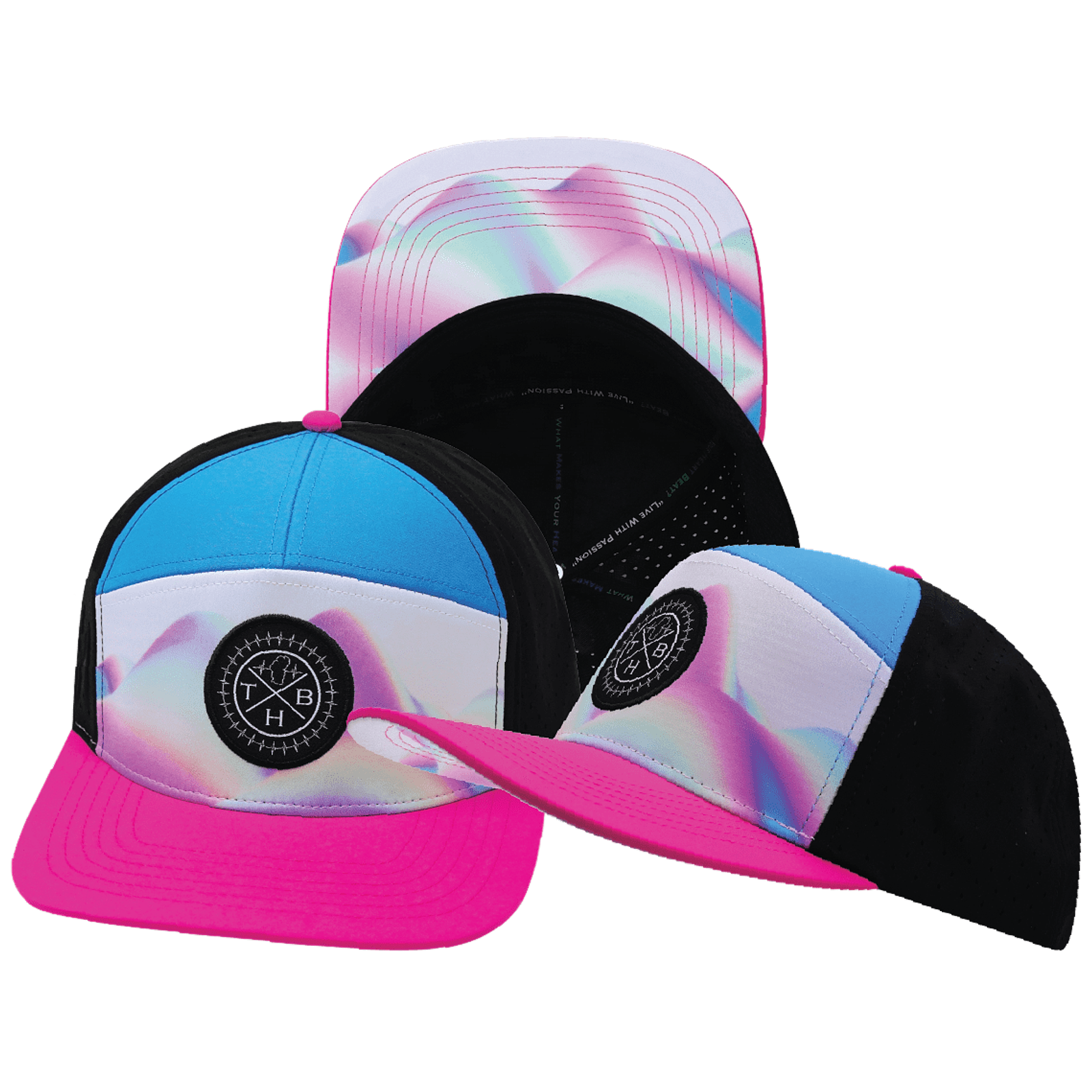 Color Vibes Hat - Flat Bill - Holograph - Neon Pink / Neon Blue / Black