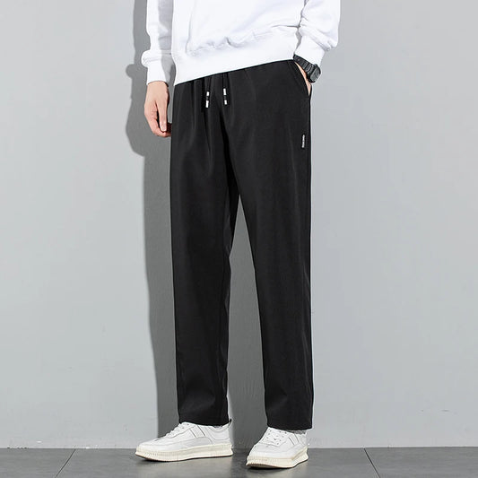 Ice Silk Mens Pants 2025 Summer New Black Gray Casual Pants