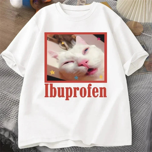 Vintage Funny Cat Meme Graphic T Shirt Men Women Humor Fashion T Shirts Oversized Cotton Casual Streetwear T-shirts