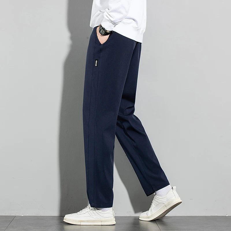 Ice Silk Mens Pants 2025 Summer New Black Gray Casual Pants