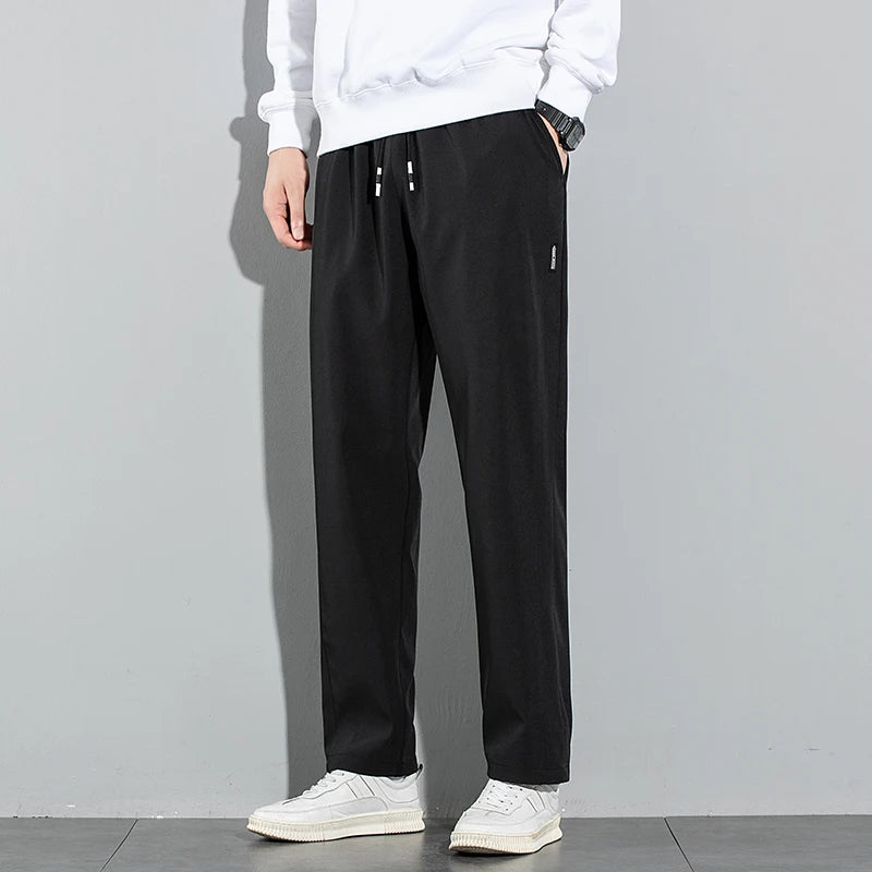 Ice Silk Mens Pants 2025 Summer New Black Gray Casual Pants