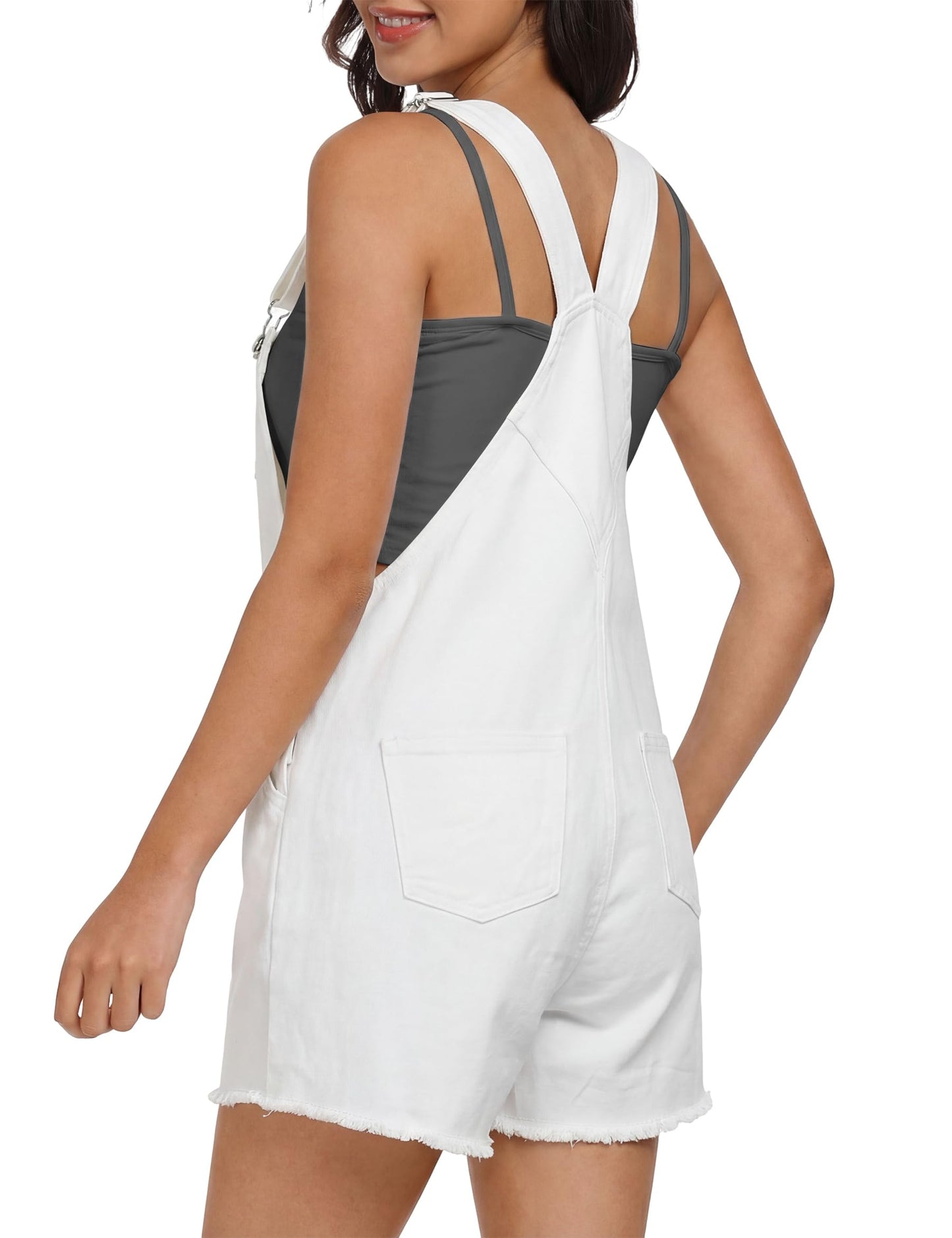 Qazel Vorrlon Denim Overall Shorts for Women Casual Summer Adjustable Strap Rompers with Pockets Bib Jeans Shortalls