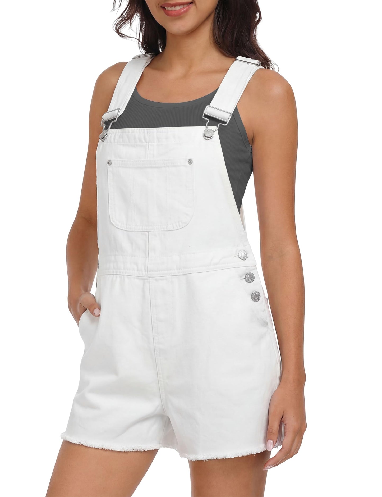 Qazel Vorrlon Denim Overall Shorts for Women Casual Summer Adjustable Strap Rompers with Pockets Bib Jeans Shortalls
