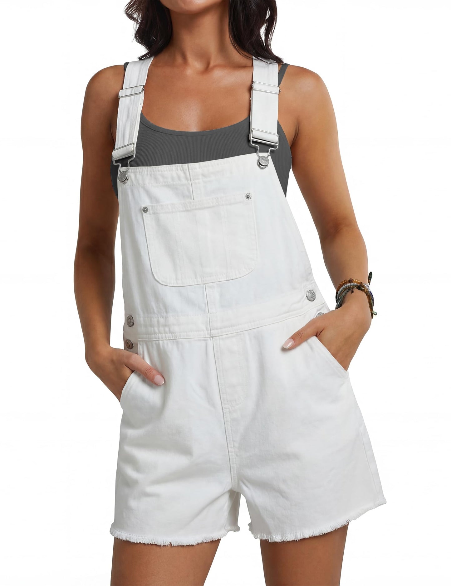 Qazel Vorrlon Denim Overall Shorts for Women Casual Summer Adjustable Strap Rompers with Pockets Bib Jeans Shortalls
