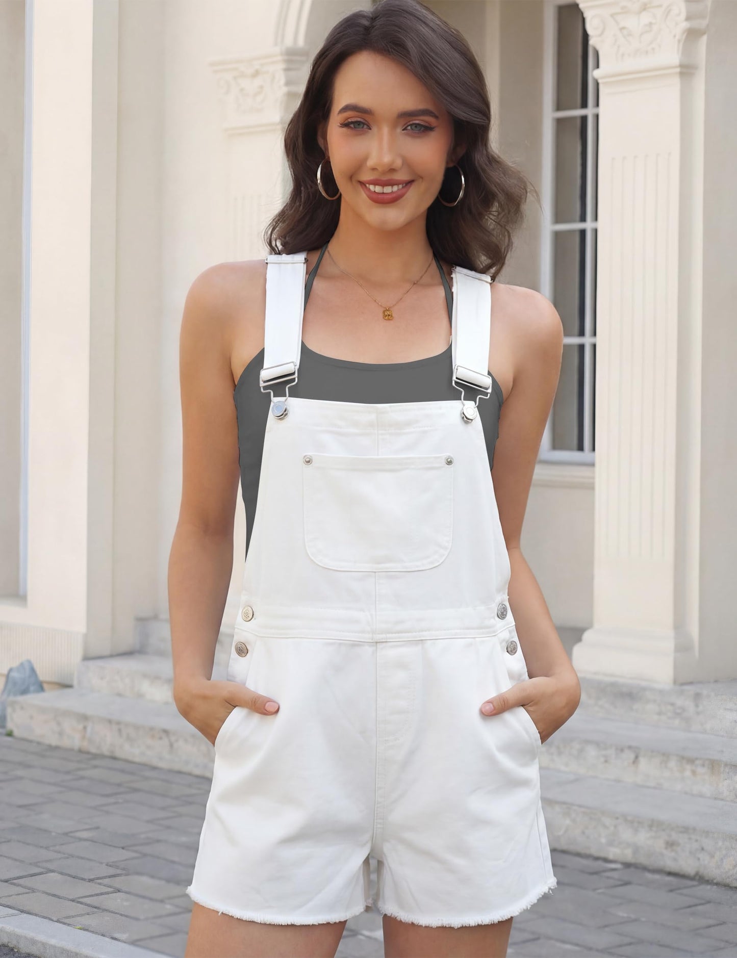 Qazel Vorrlon Denim Overall Shorts for Women Casual Summer Adjustable Strap Rompers with Pockets Bib Jeans Shortalls
