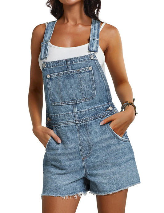 Qazel Vorrlon Denim Overall Shorts for Women Casual Summer Adjustable Strap Rompers with Pockets Bib Jeans Shortalls