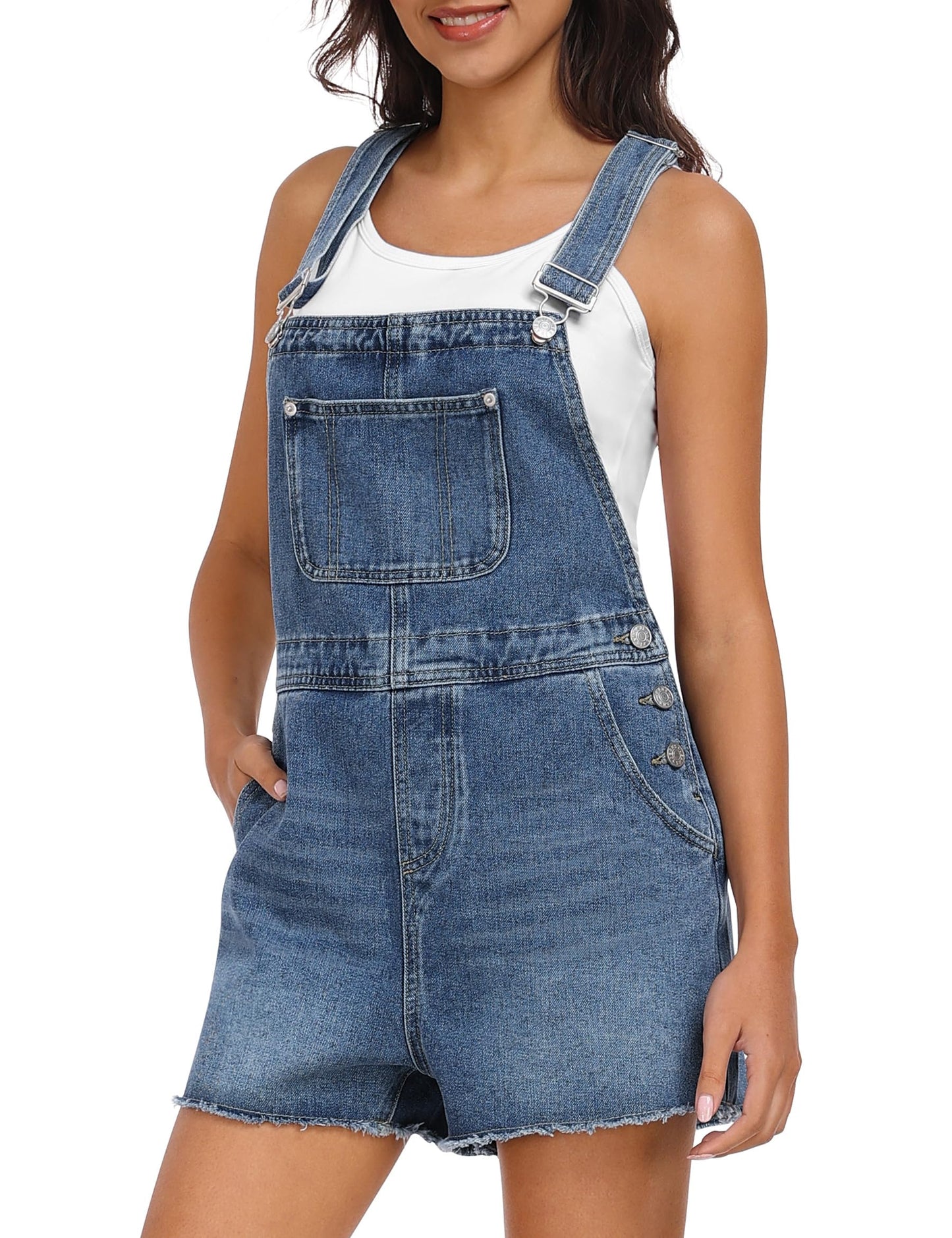 Qazel Vorrlon Denim Overall Shorts for Women Casual Summer Adjustable Strap Rompers with Pockets Bib Jeans Shortalls