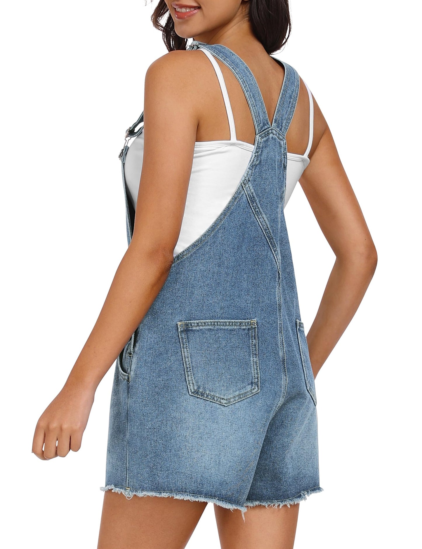 Qazel Vorrlon Denim Overall Shorts for Women Casual Summer Adjustable Strap Rompers with Pockets Bib Jeans Shortalls