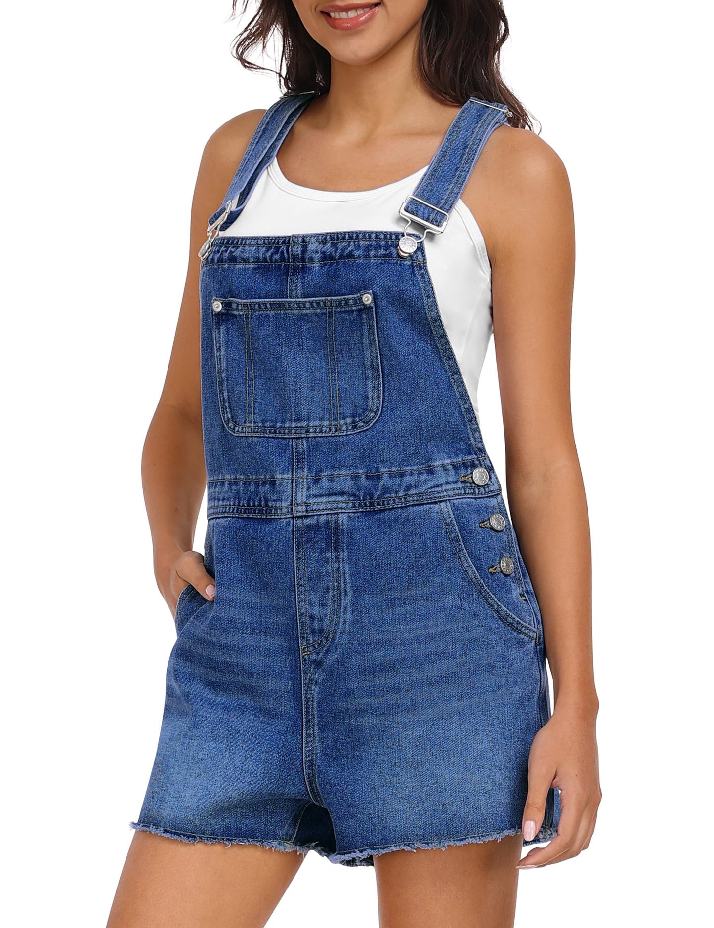Qazel Vorrlon Denim Overall Shorts for Women Casual Summer Adjustable Strap Rompers with Pockets Bib Jeans Shortalls