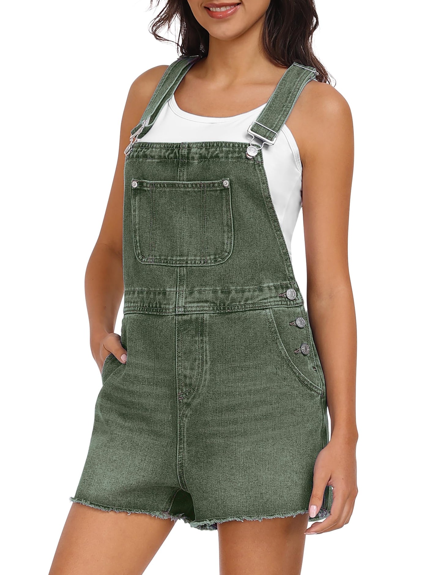 Qazel Vorrlon Denim Overall Shorts for Women Casual Summer Adjustable Strap Rompers with Pockets Bib Jeans Shortalls