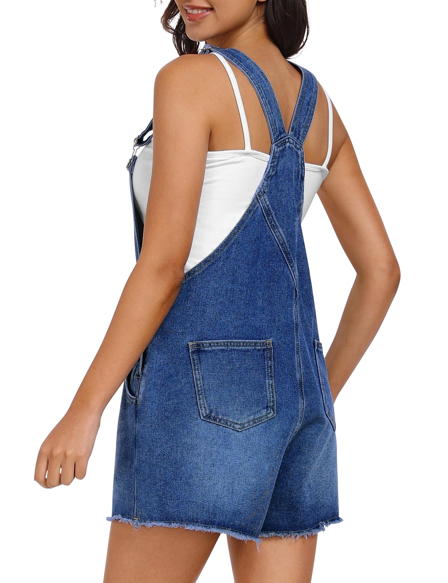 Qazel Vorrlon Denim Overall Shorts for Women Casual Summer Adjustable Strap Rompers with Pockets Bib Jeans Shortalls