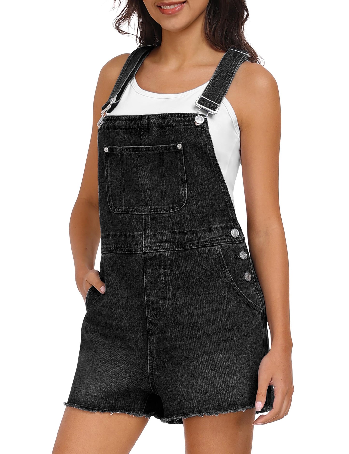 Qazel Vorrlon Denim Overall Shorts for Women Casual Summer Adjustable Strap Rompers with Pockets Bib Jeans Shortalls