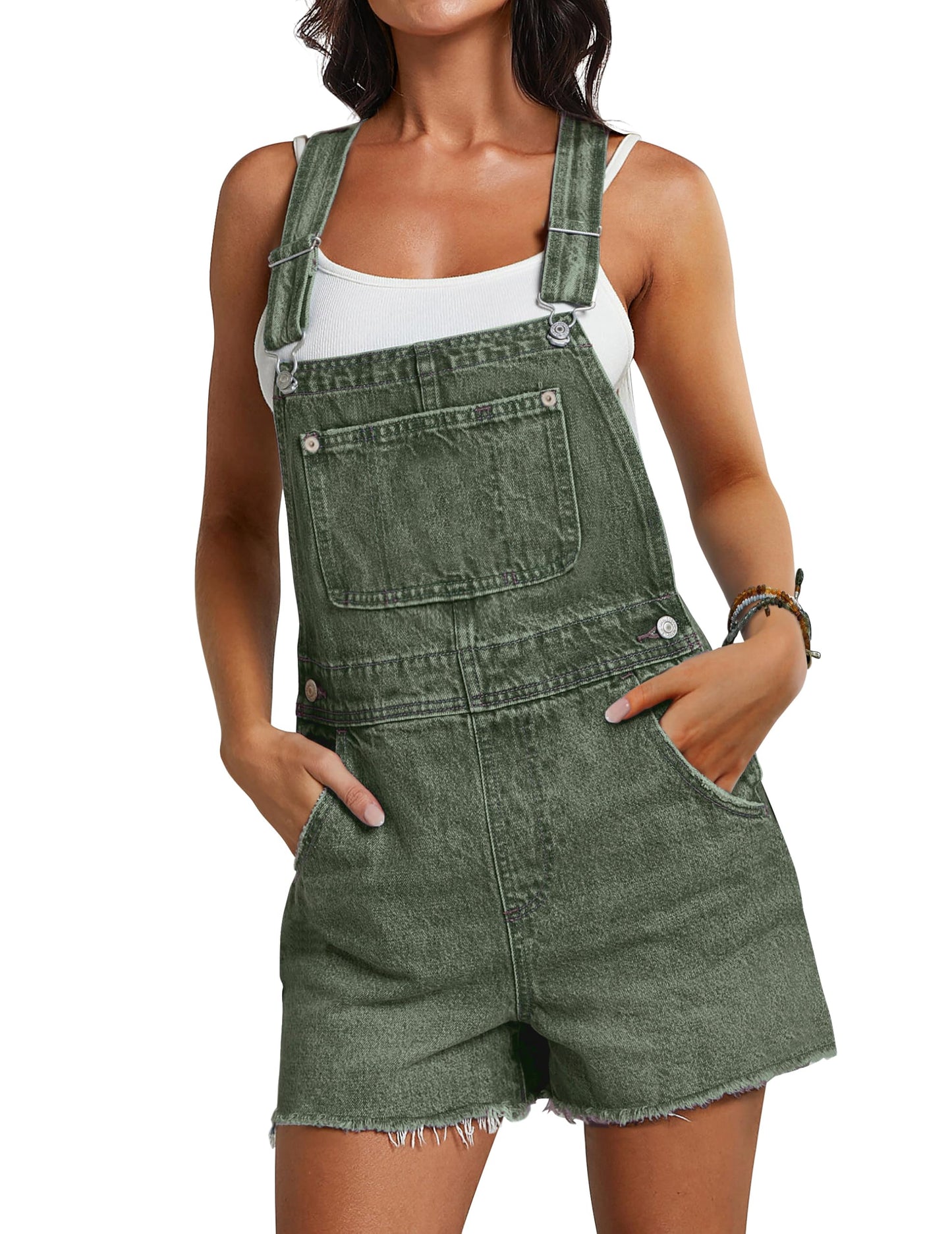 Qazel Vorrlon Denim Overall Shorts for Women Casual Summer Adjustable Strap Rompers with Pockets Bib Jeans Shortalls