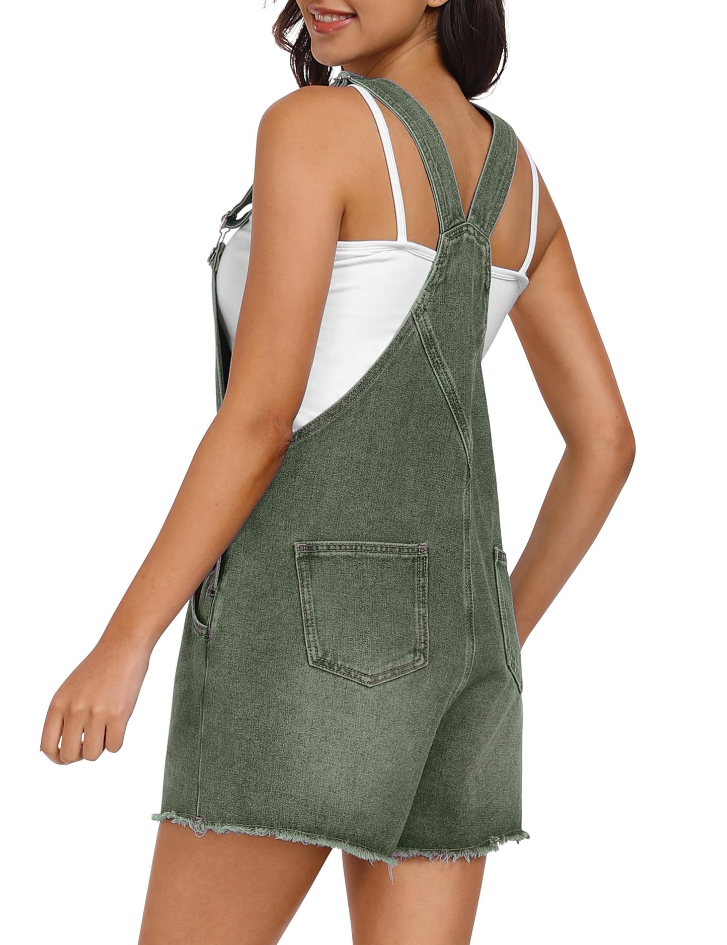 Qazel Vorrlon Denim Overall Shorts for Women Casual Summer Adjustable Strap Rompers with Pockets Bib Jeans Shortalls