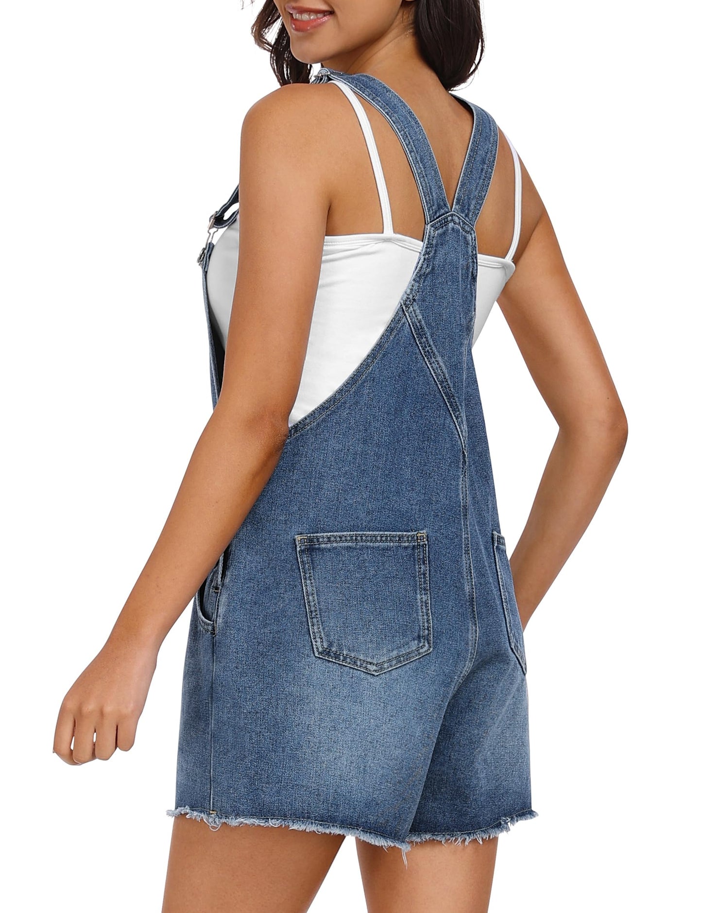Qazel Vorrlon Denim Overall Shorts for Women Casual Summer Adjustable Strap Rompers with Pockets Bib Jeans Shortalls