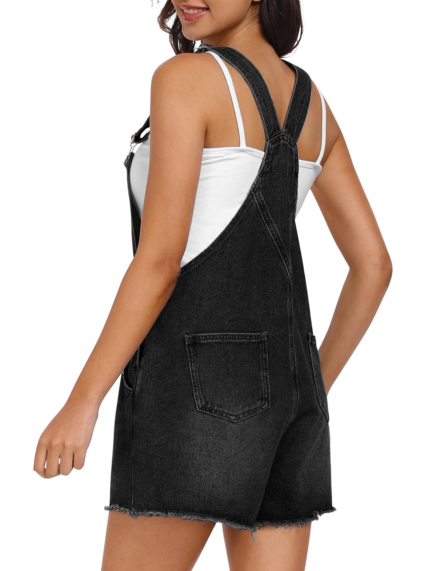 Qazel Vorrlon Denim Overall Shorts for Women Casual Summer Adjustable Strap Rompers with Pockets Bib Jeans Shortalls