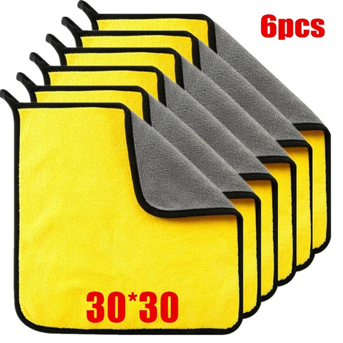 1/2/6pcs Microfiber Cleaning Towel Thicken Soft Drying Cloth Car Body Washing Towels Double Layer Clean Rags Car Accessories