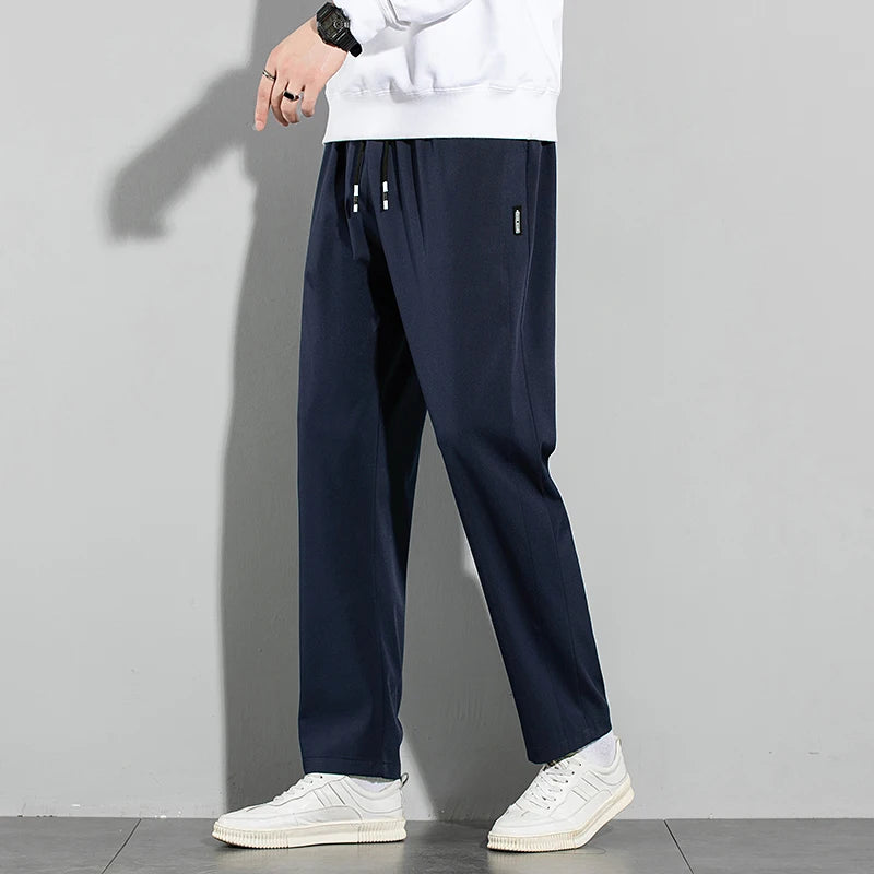 Ice Silk Mens Pants 2025 Summer New Black Gray Casual Pants