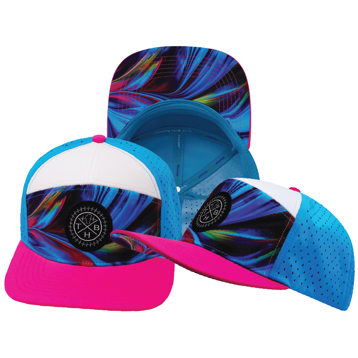 Color Vibes Hat - Flat Bill - Feather Glow - Neon Pink / White / Neon Blue