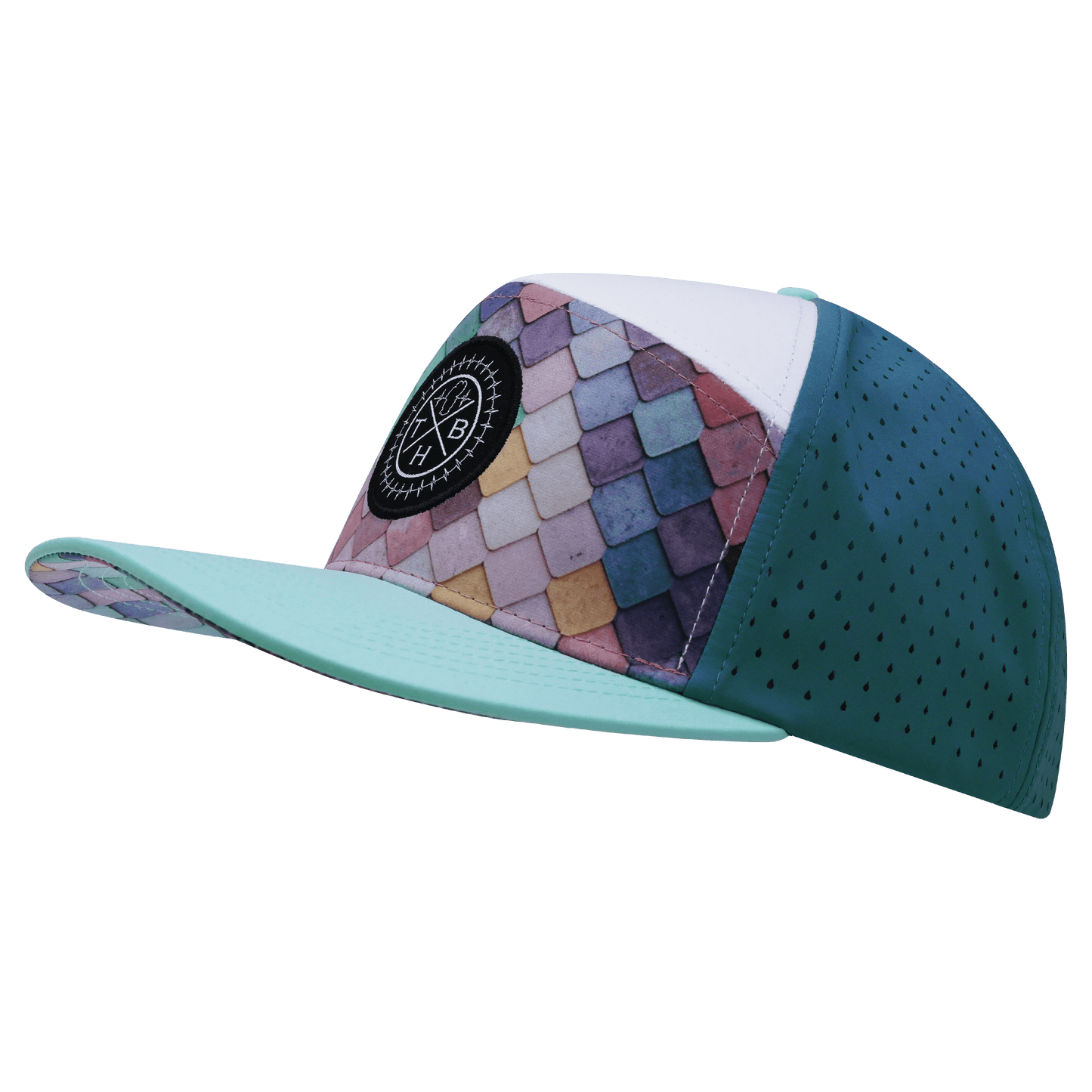 Color Vibes Hat - Flat Bill - Mosaic Scales - Mint / White / Slate Blue