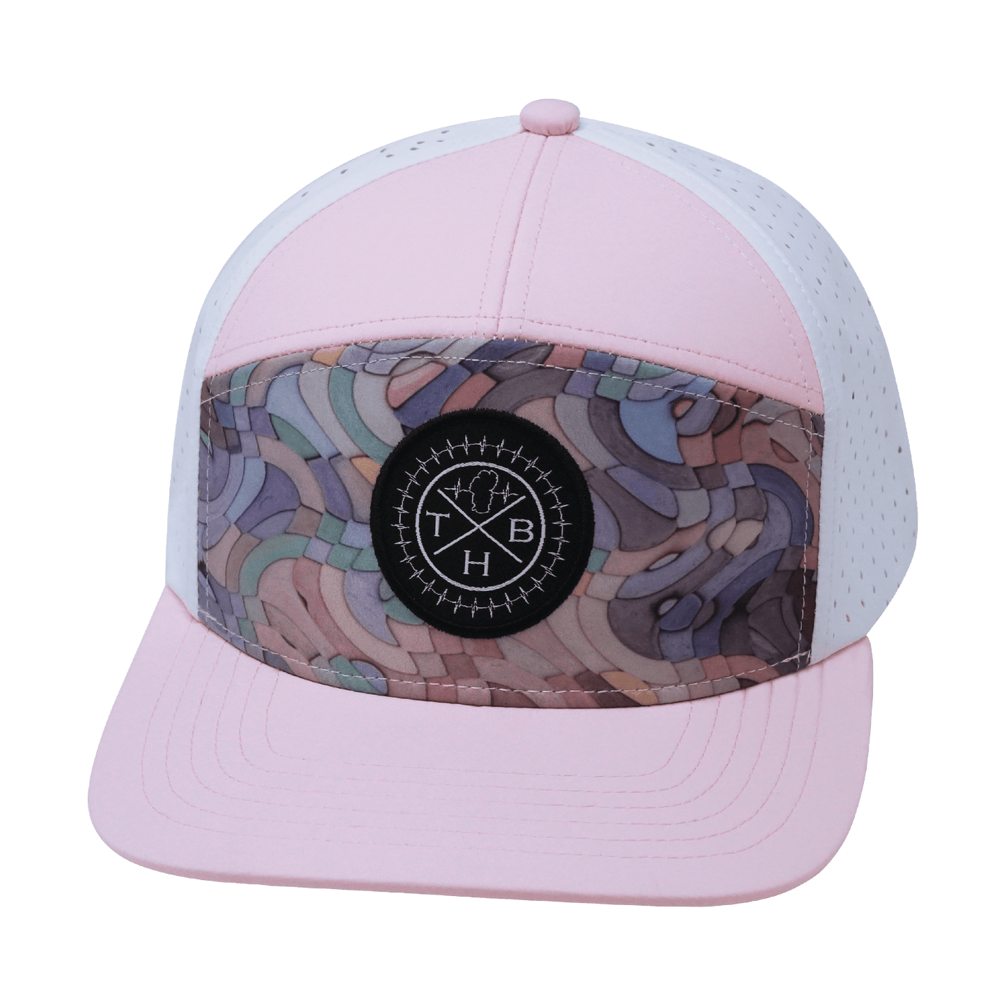 Color Vibes Hat - Flat Bill - Mosaic Curves - Light Pink / White