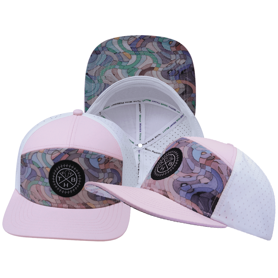 Color Vibes Hat - Flat Bill - Mosaic Curves - Light Pink / White