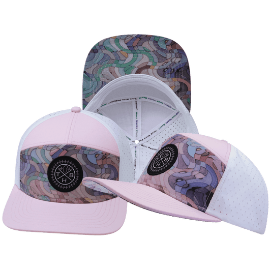 Color Vibes Hat - Flat Bill - Mosaic Curves - Light Pink / White
