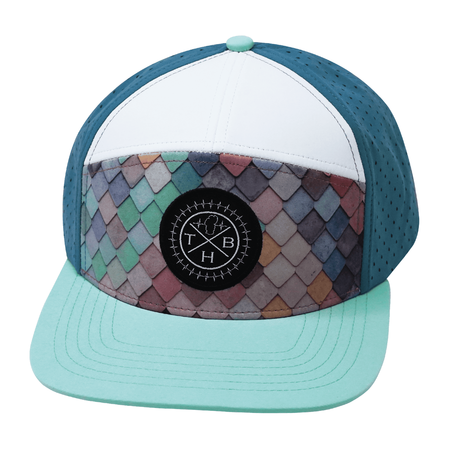 Color Vibes Hat - Flat Bill - Mosaic Scales - Mint / White / Slate Blue
