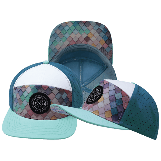 Color Vibes Hat - Flat Bill - Mosaic Scales - Mint / White / Slate Blue