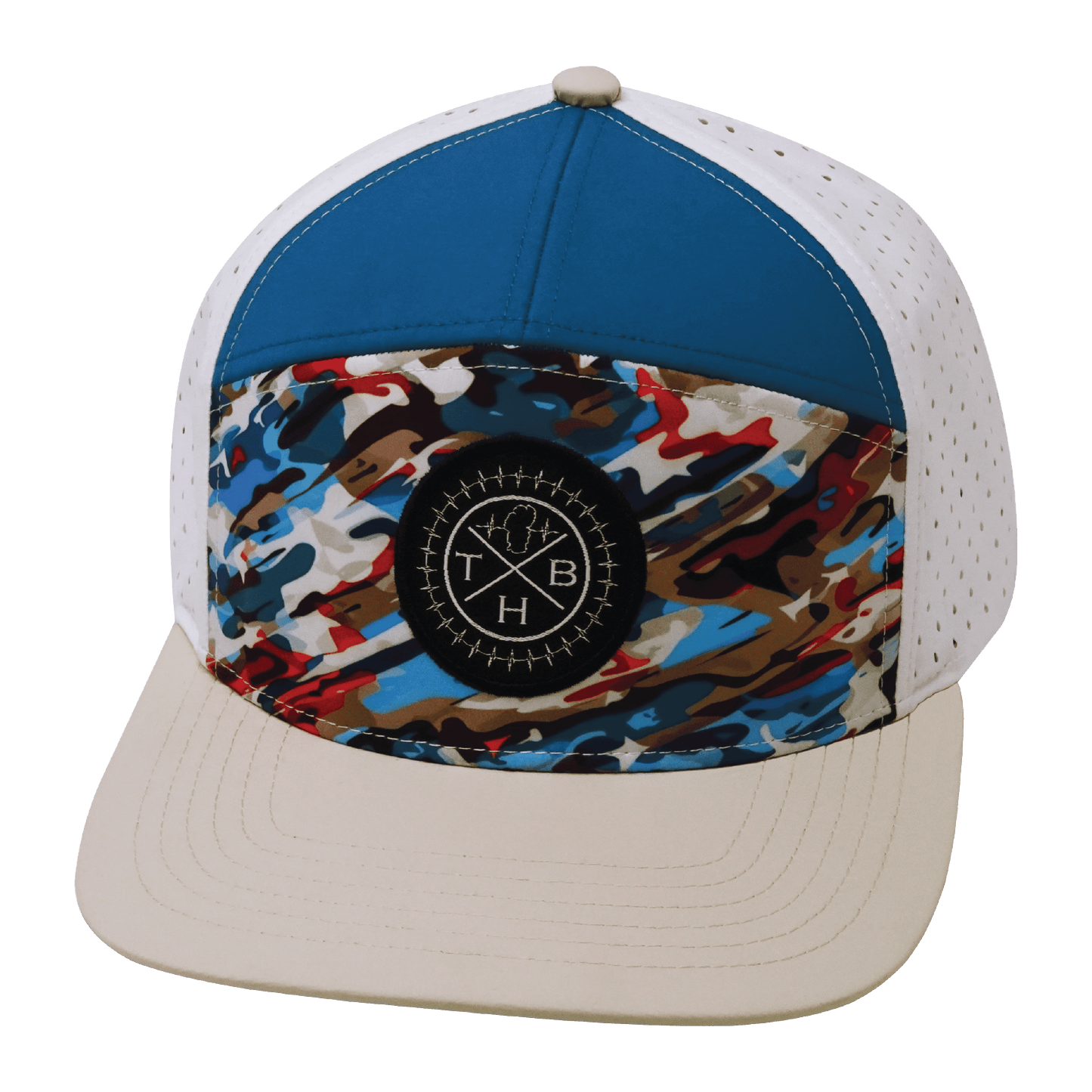 Color Vibes Hat - Flat Bill - Party Camo - Cream / Blue / White