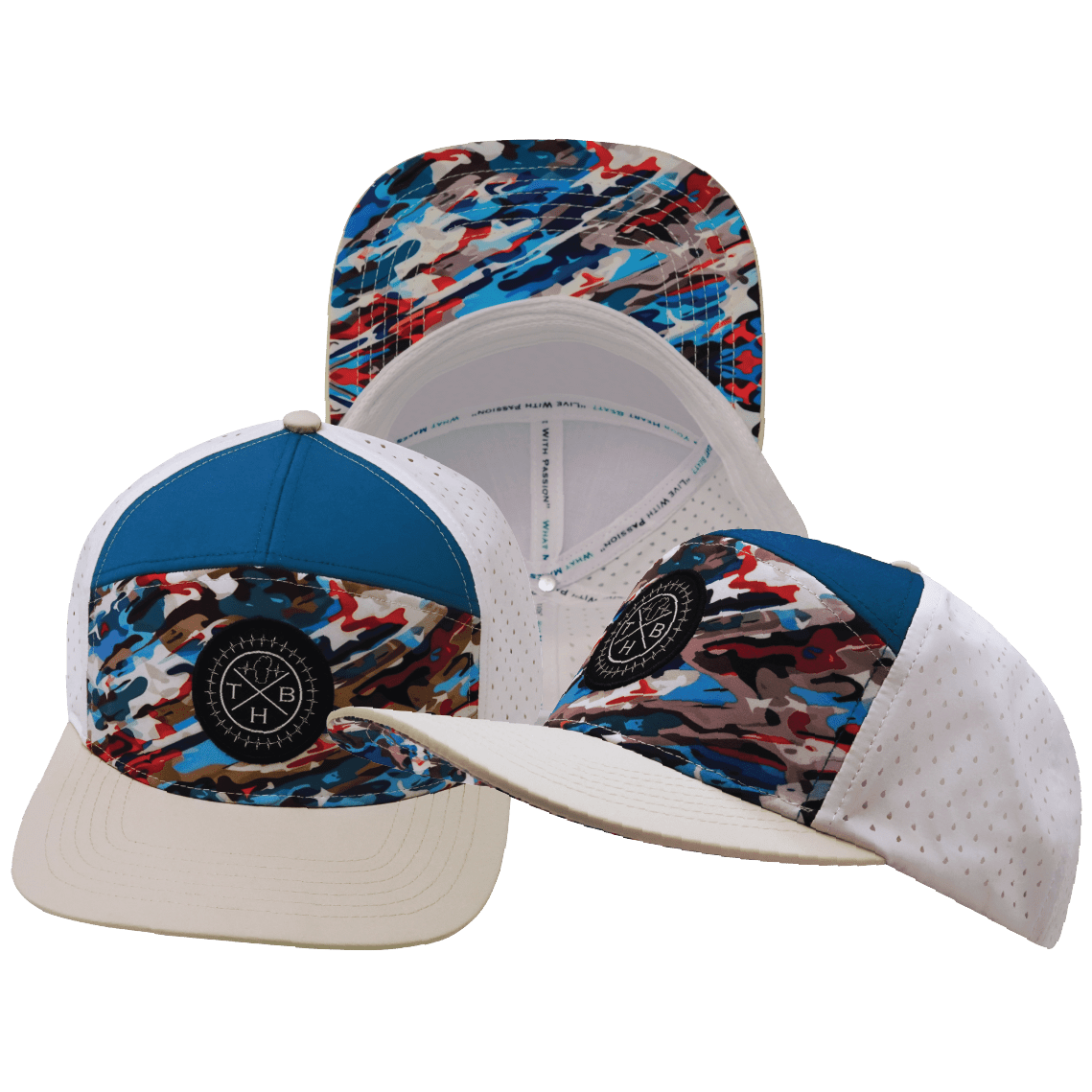 Color Vibes Hat - Flat Bill - Party Camo - Cream / Blue / White