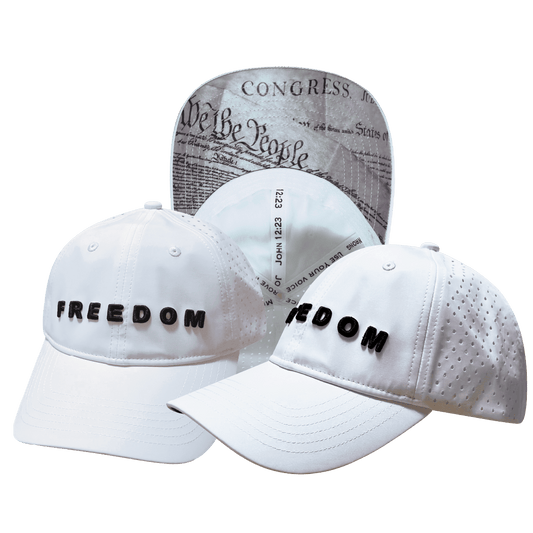 **PREORDER ONLY SHIPS END OF MAY** FREEDOM Hat - White - Dad Hat - Ponytail - Laser Mesh