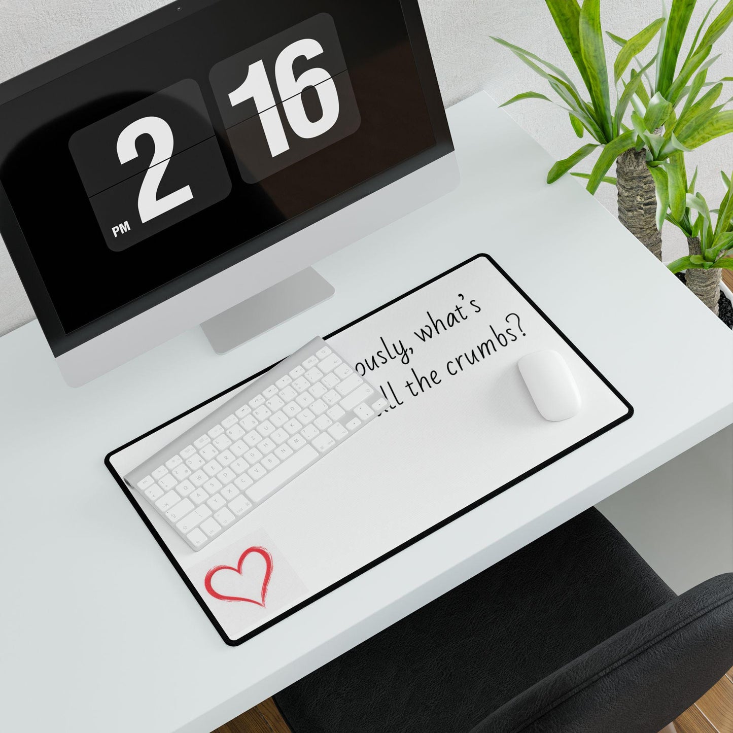 Seriously, what's with all the crumbs? Desk Mat | Funny Kitchen Quote